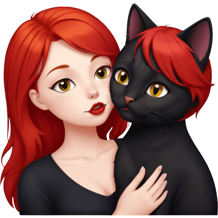 black british cat kisses a red hair girl emoji