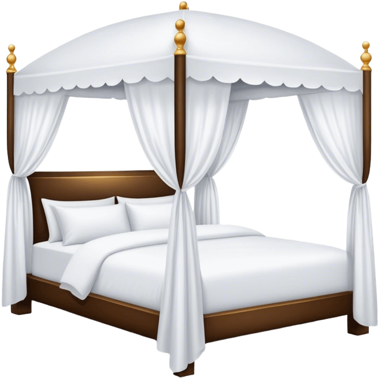 Luxury white canopy hotel bed with puffy white duvet emoji