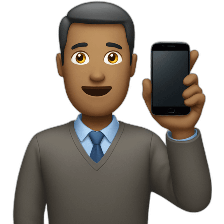 A man holding up a mobile phone and talking emoji