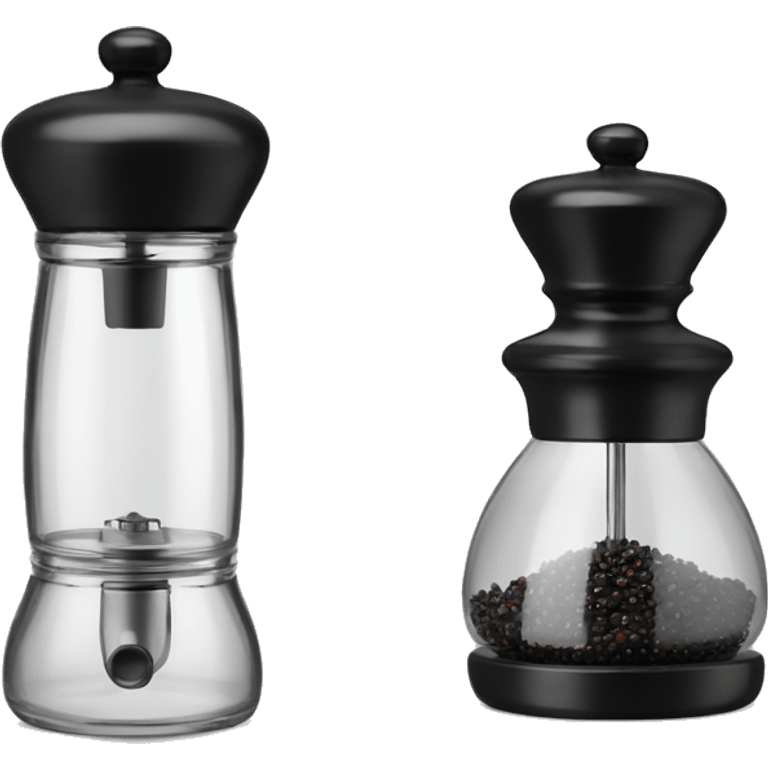 glass pepper mill with black pepper, and a salt glass dispenser emoji