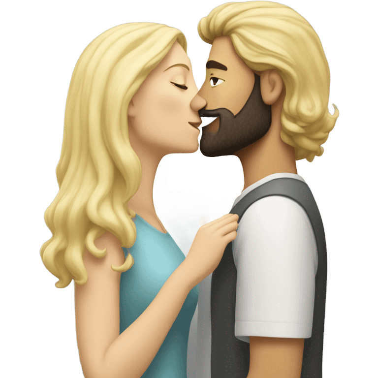 White skin Man with dark hair and beard kissing white woman blonde long hair  emoji