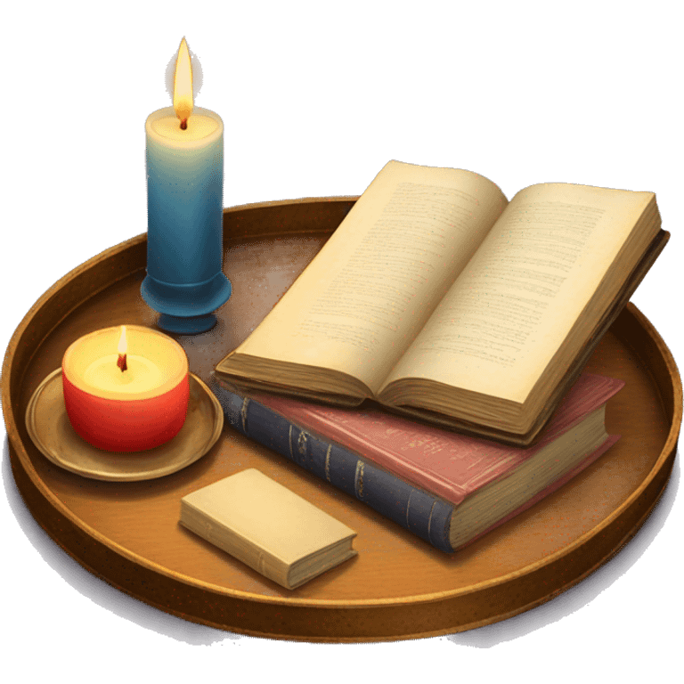 vintage tray with books and candle emoji