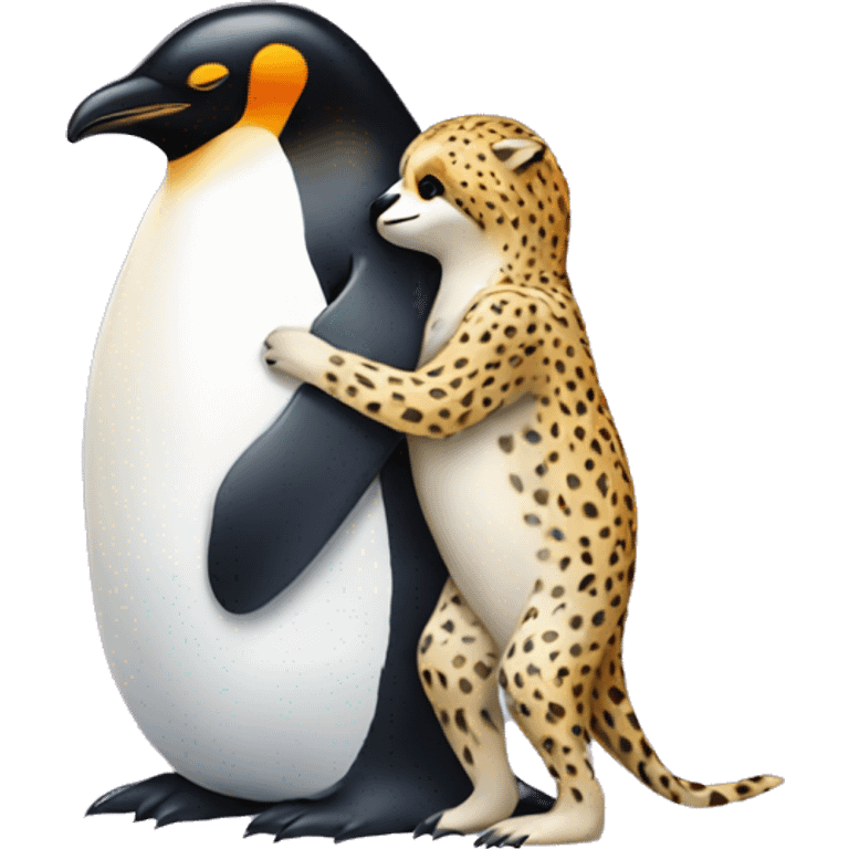 Penguin hugging a tiny cheetah  emoji