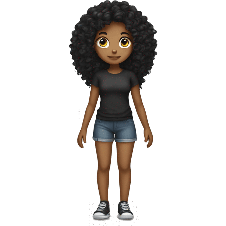 Girl with black curly long hair emoji