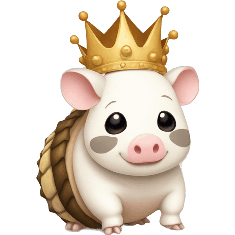 Beige and white piebald chubby round armadillo pig panda centipede armadillo wearing a crown emoji