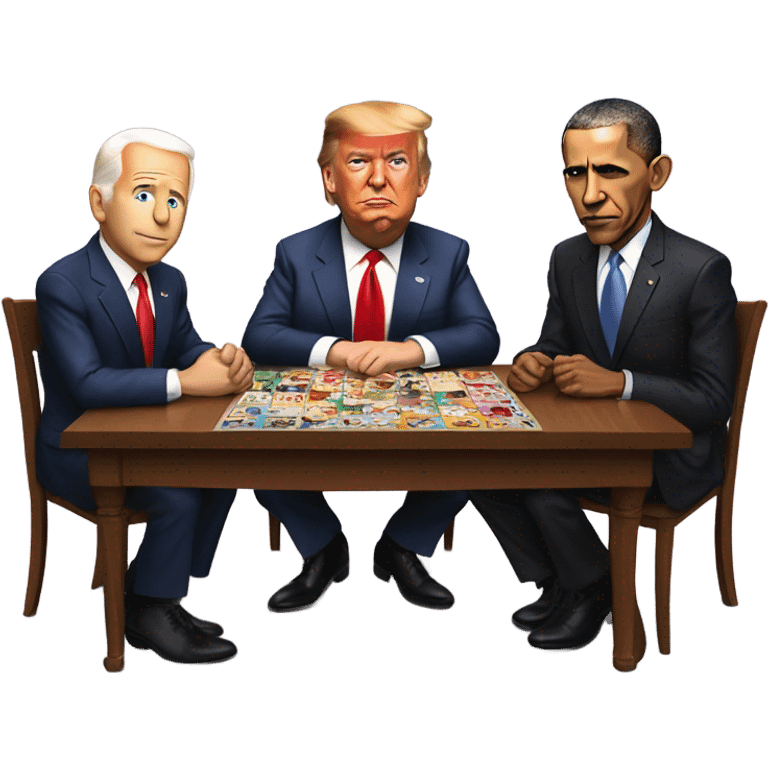 Trump, Biden, and Obama playing a game together. emoji