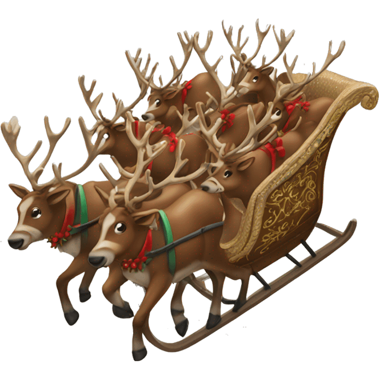 sleigh with 8 reindeer pulling it emoji