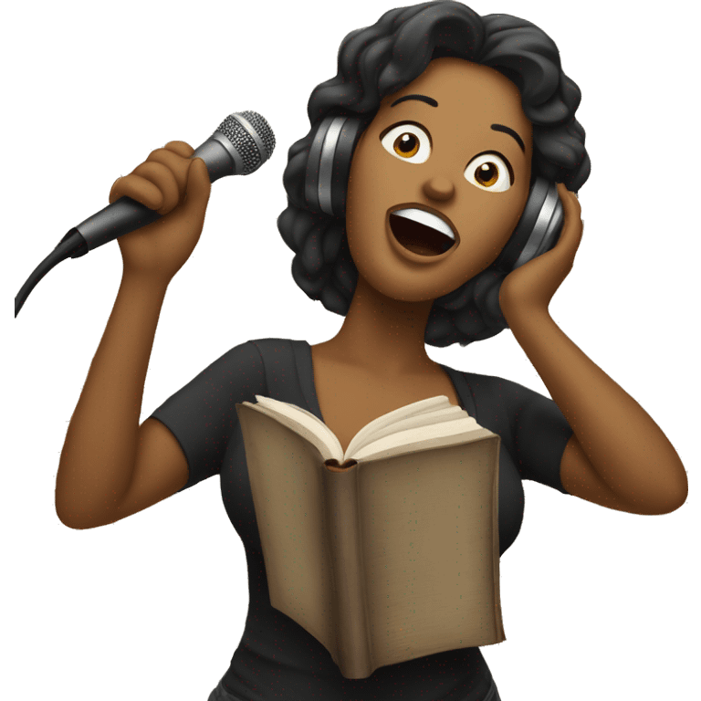 a singer singing on discarded books emoji