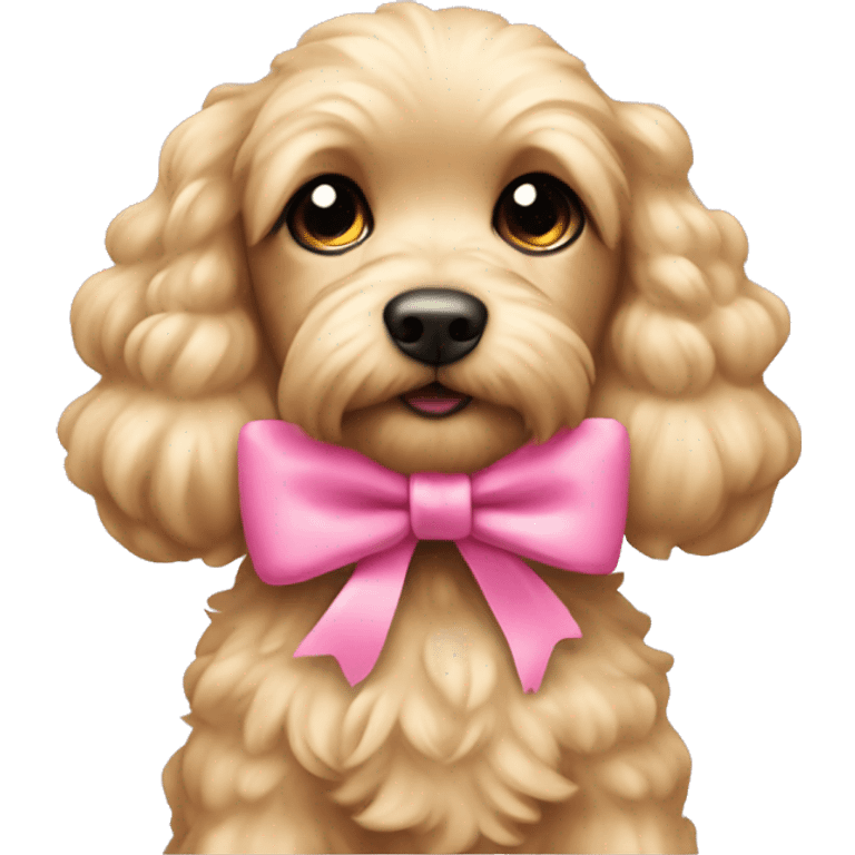 Cute blonde cockapoo with a pink bow emoji