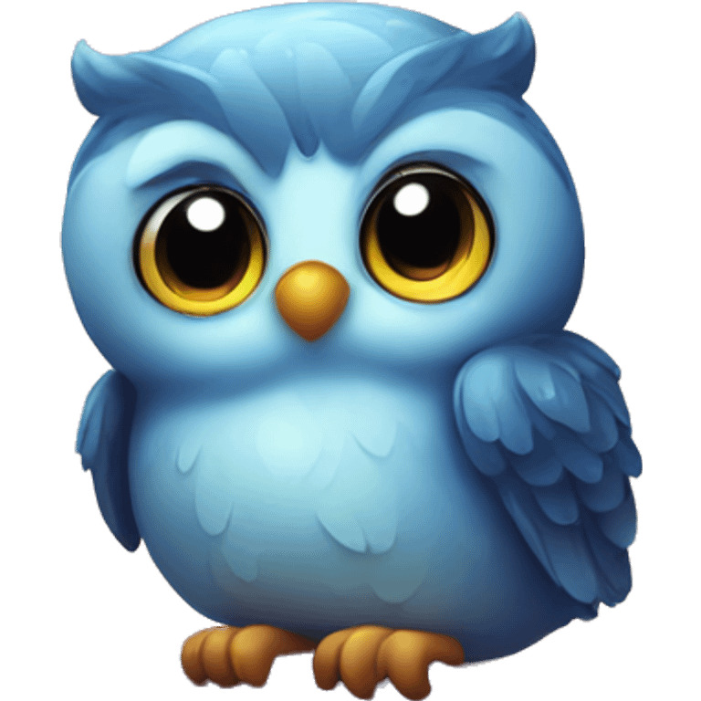 Kawaii colorful baby owl in a moonlit globe emoji