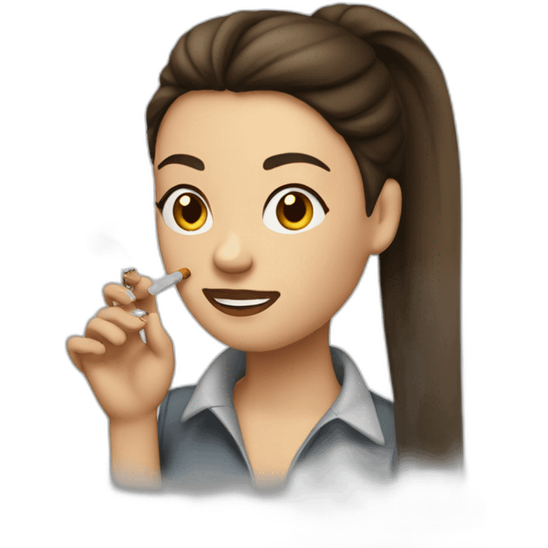 A long haired brunette woman in a ponytail smoking a cigarette emoji