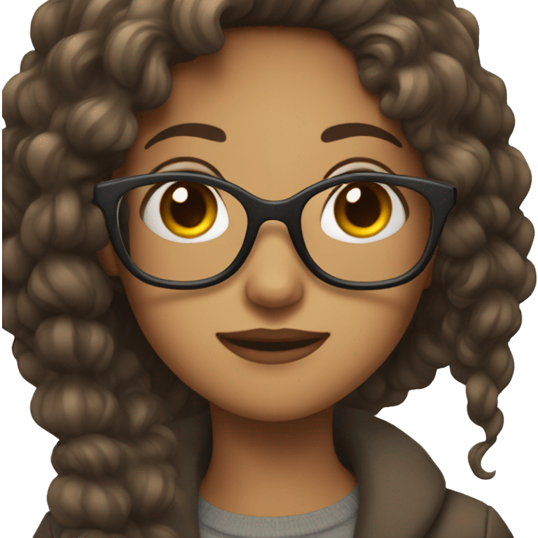 Beautiful light brown emoji girl with dark hair and glasses emoji