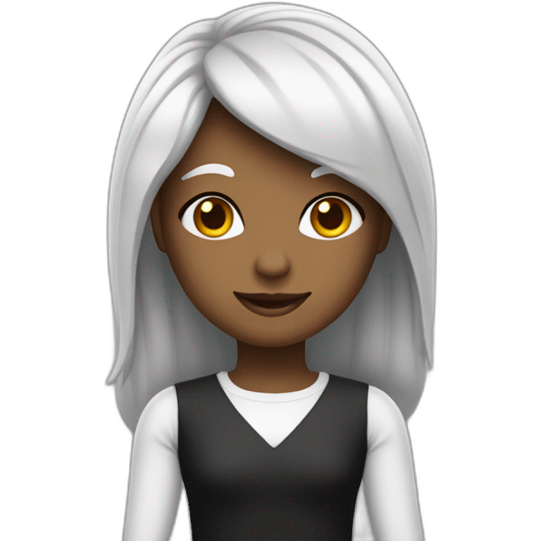 Moça da pele branca com cabelo da cor preto com vestido de cor emoji