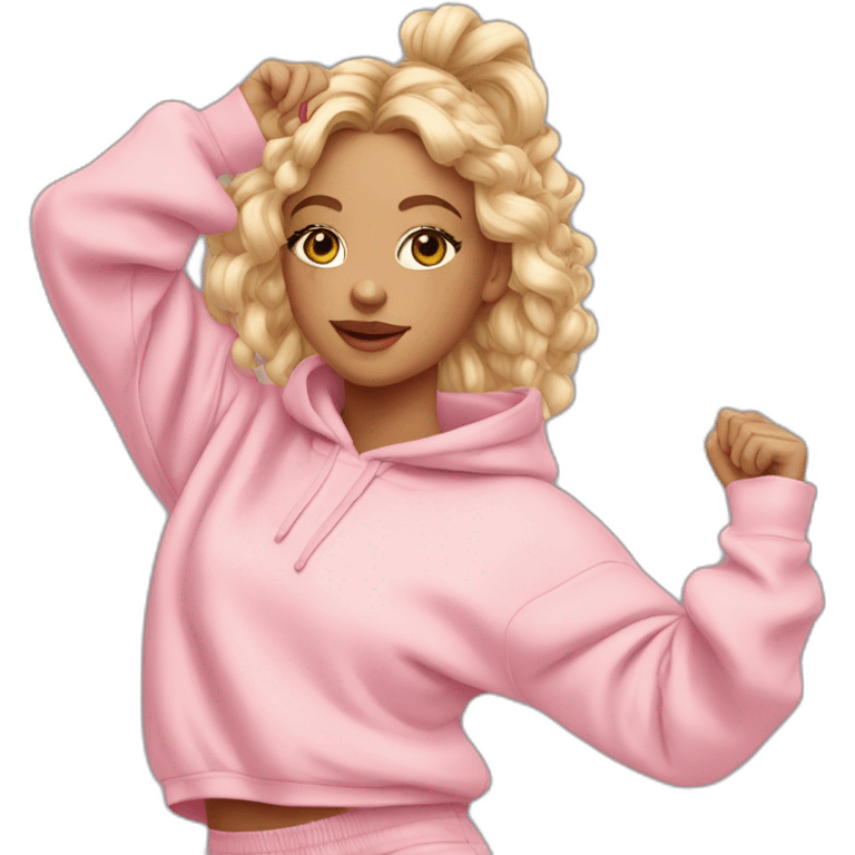 dancing-fair-haired-girl-pink-oversize-tracksuit emoji