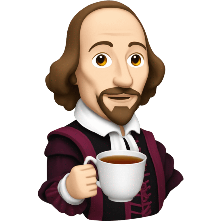 William Shakespeare holds a cup of tea in his hand emoji