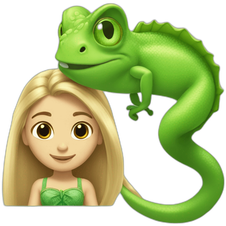 Rapunzel and green cameleon emoji