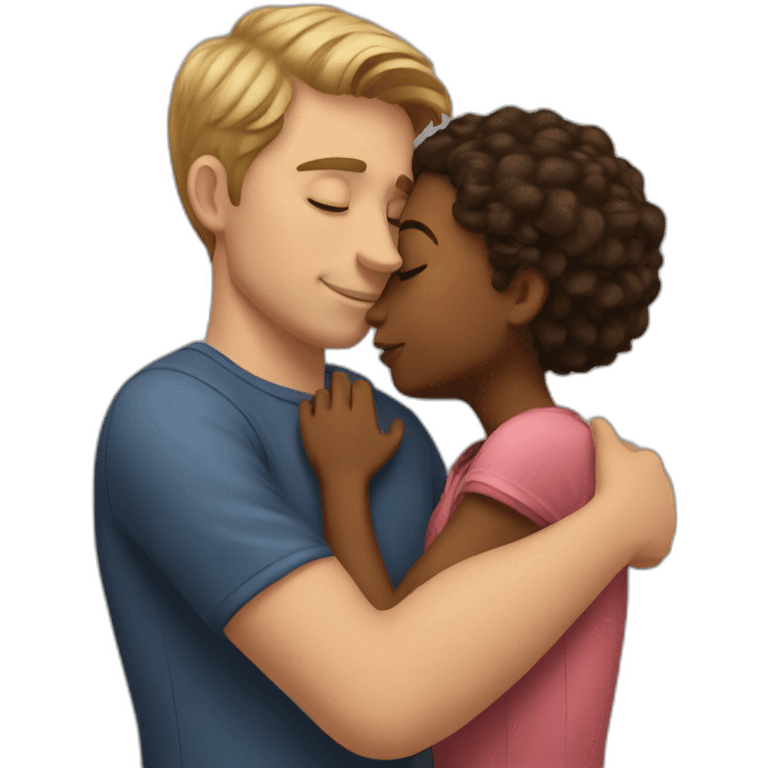 A White man kissing short brown girl with hug emoji