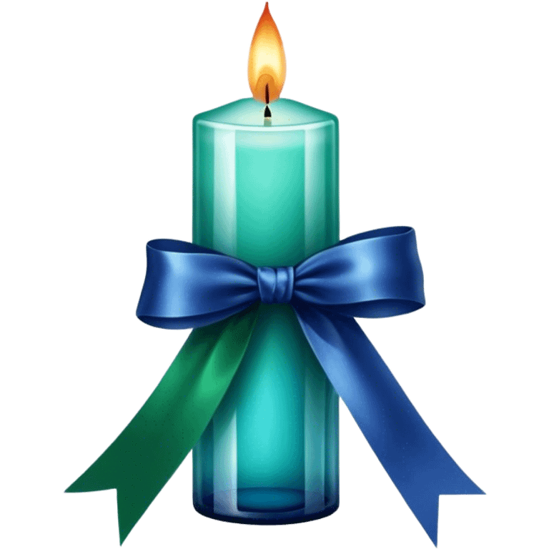 	2.	A vintage glass decorative candle in an elegant sapphire blue shade, placed next to a carefully tied emerald green ribbon. emoji