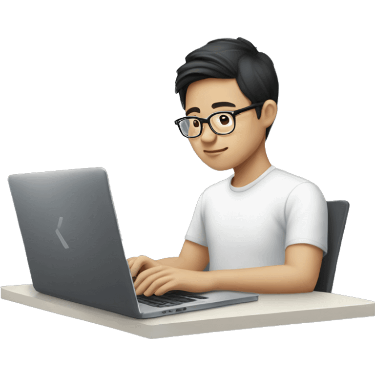 young asian man with glasses and white skin working laptop emoji