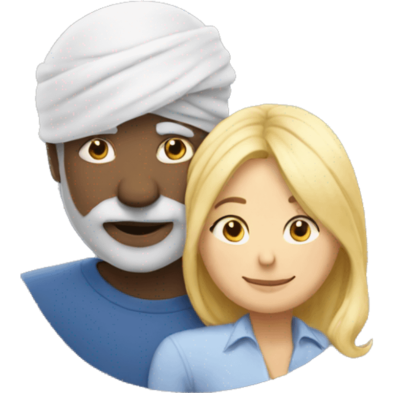 Turban older Man from africa hugs detective hat older blonde European  emoji