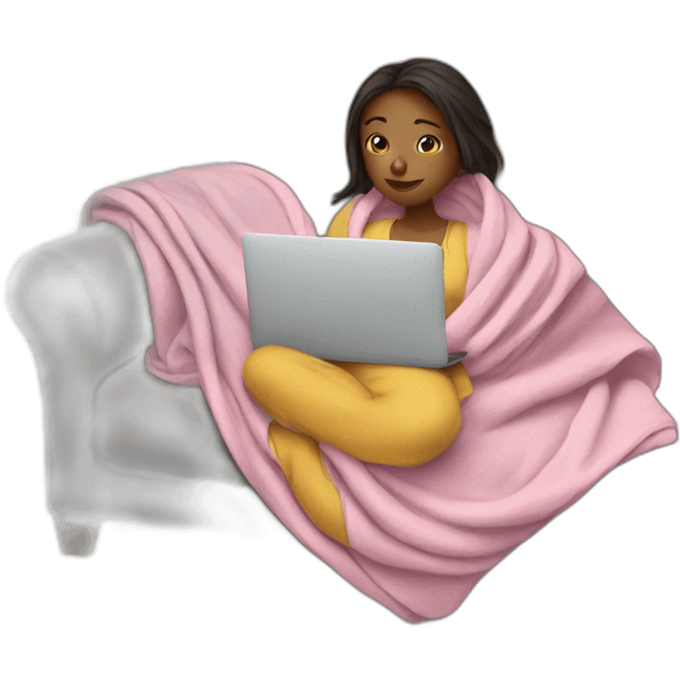 a girl chilling on a sofa wrapped up in a blanket emoji