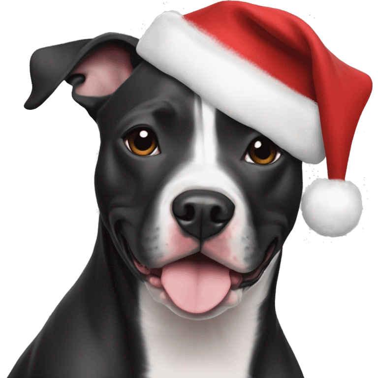 Black and white pitbull mixed with whippet with Christmas spirit emoji