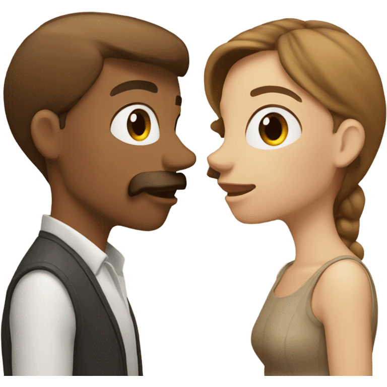 Couple kissing. One is tan with brown hair and a woman. The other is fair skinned with light brown hair and a mustache.  emoji