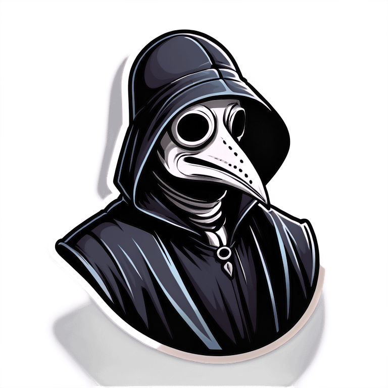 Man wearing black plague doctor mask in a hood emoji