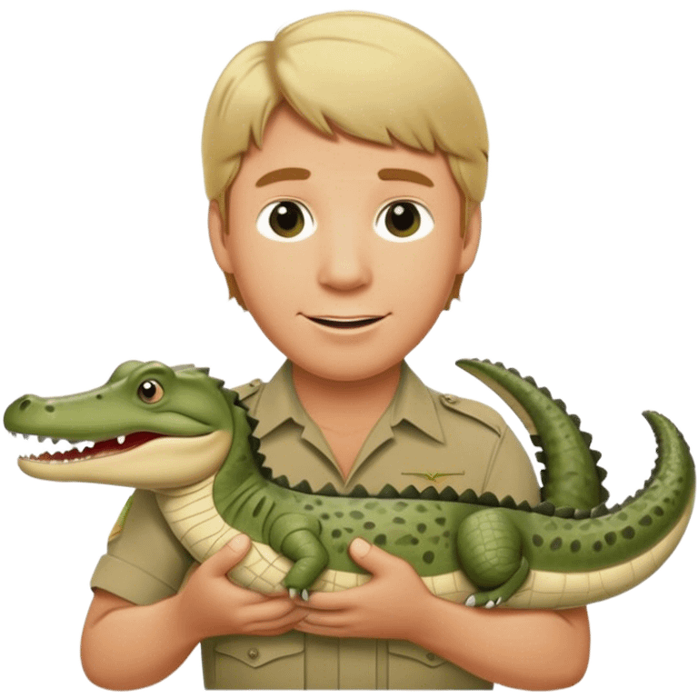 Cinematic Realistic Steve Irwin Portrait Emoji, in his signature khaki attire, holding a crocodile or giving an excited thumbs-up. The scene is lit with vibrant, natural sunlight, emphasizing his adventurous spirit and deep connection to nature. emoji