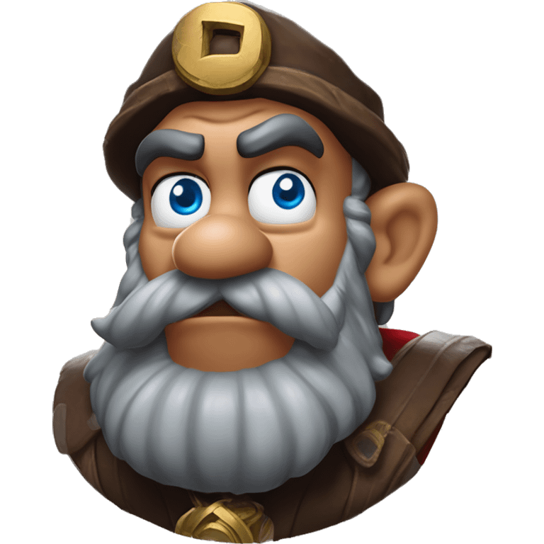 Warcraft mario gem collector in Uncle Scrooge style, mysterious eyes, intricate lips, masterpiece pose, odd perspective, beautiful, desirable, logical emoji