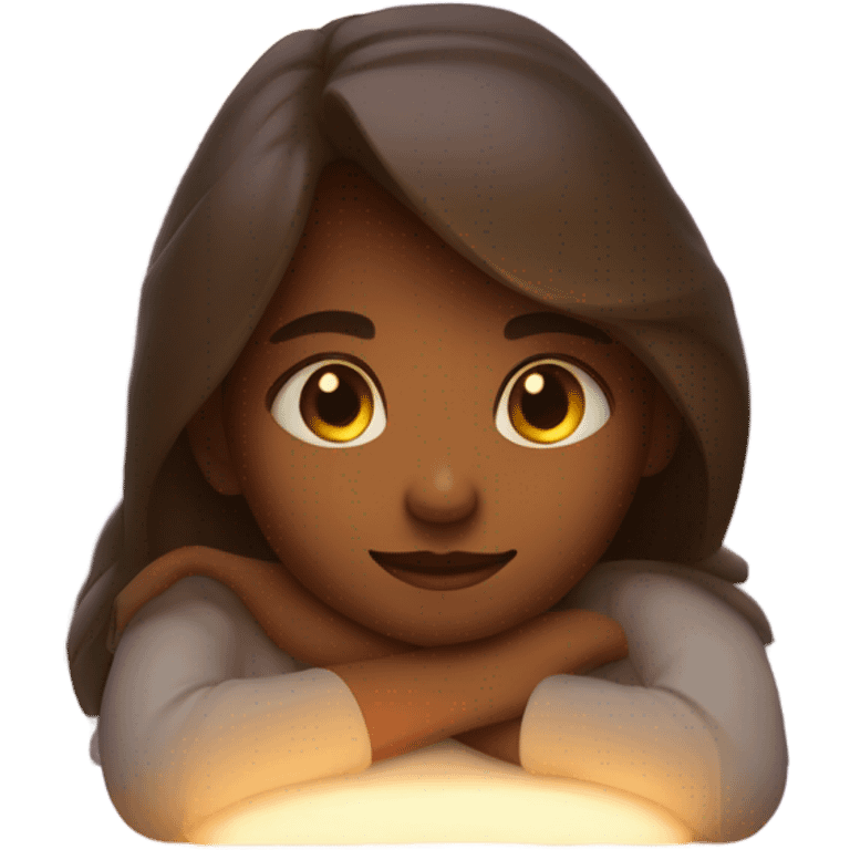 A girl with her head on the table shine around her head  emoji