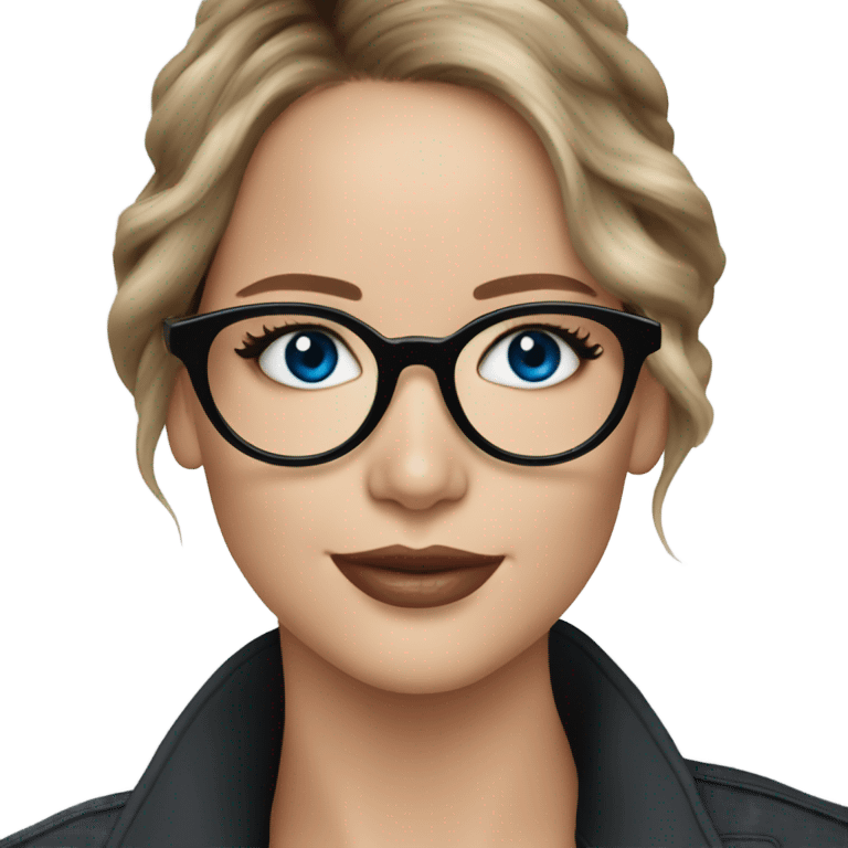 Photo of Brunette Jennifer Lawrence wearing black glasses and blue eyes drinking coffee  emoji