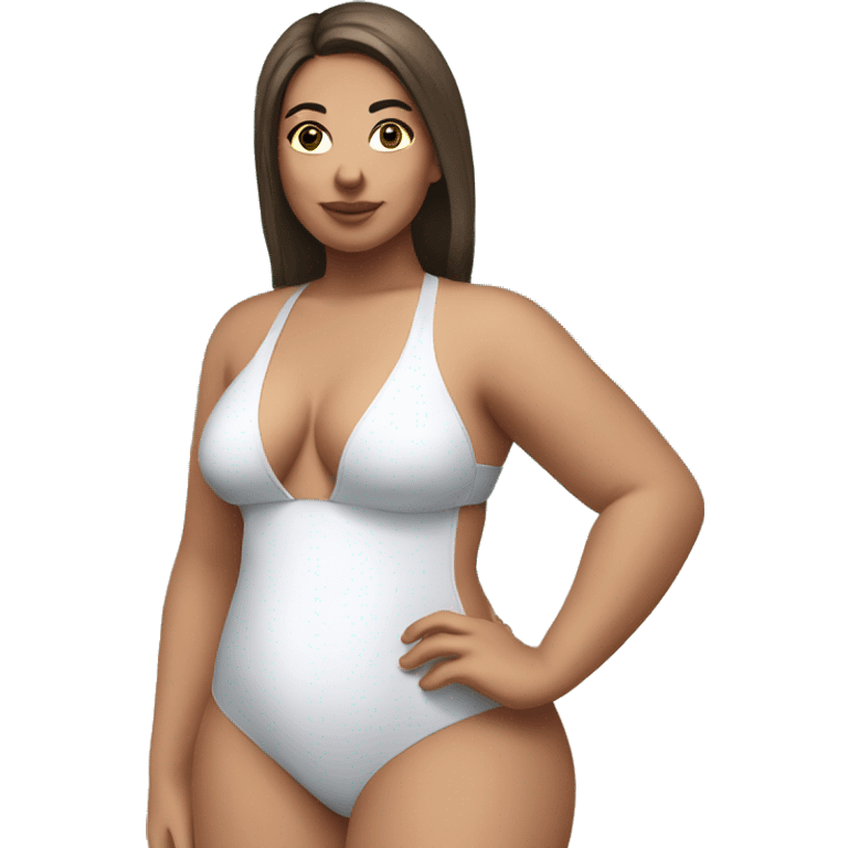 Slim-Thicc white brunette woman swimsuit posing emoji