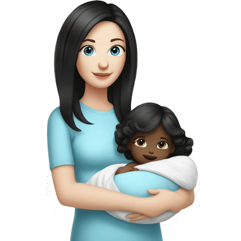 mom holding newborn baby girl with blue eyes white skin and black hair and white skin newborn girl white skin black hair emoji