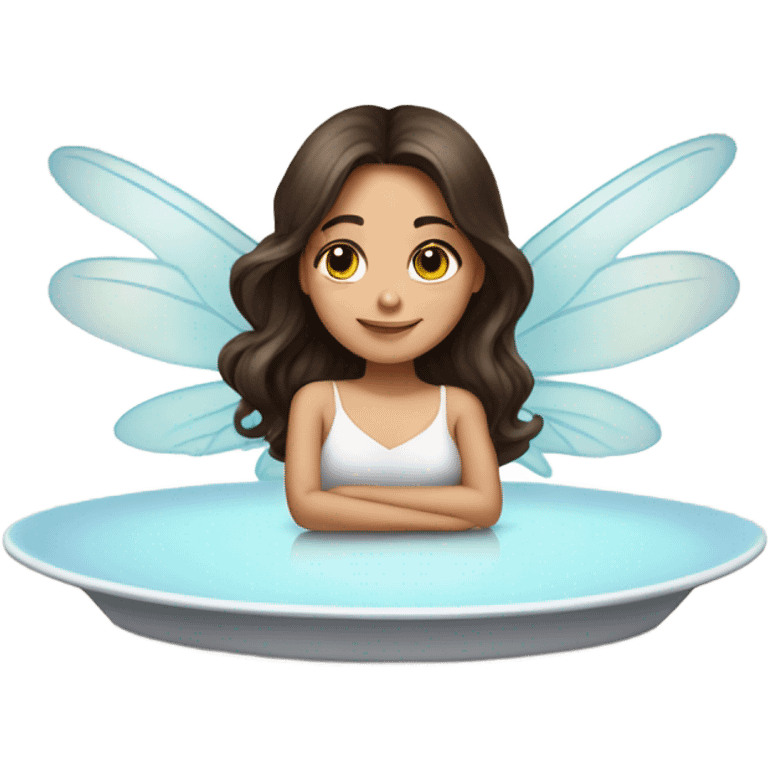 Brunette girl with fairy wings on top of platter emoji