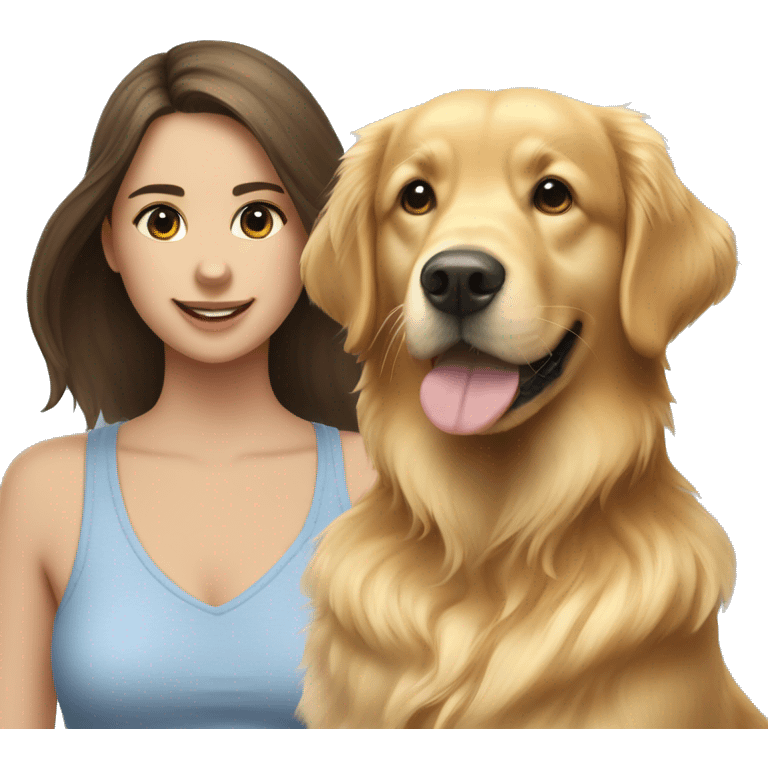 golden retriever next to brunette girl  emoji