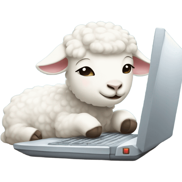 cute white sleepy lamb using a computer next to it emoji