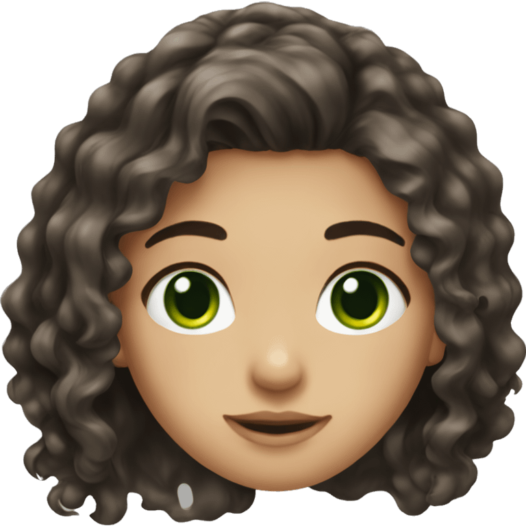 girl with long dark wavy hair with green hazel eyes and dark brows emoji