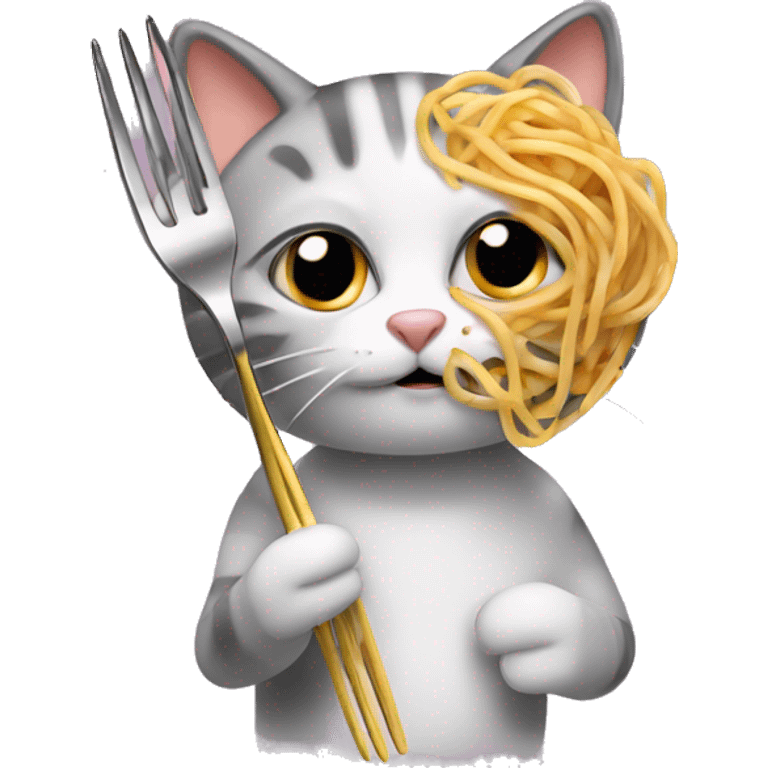 cat holding fork eating spaghetti  emoji