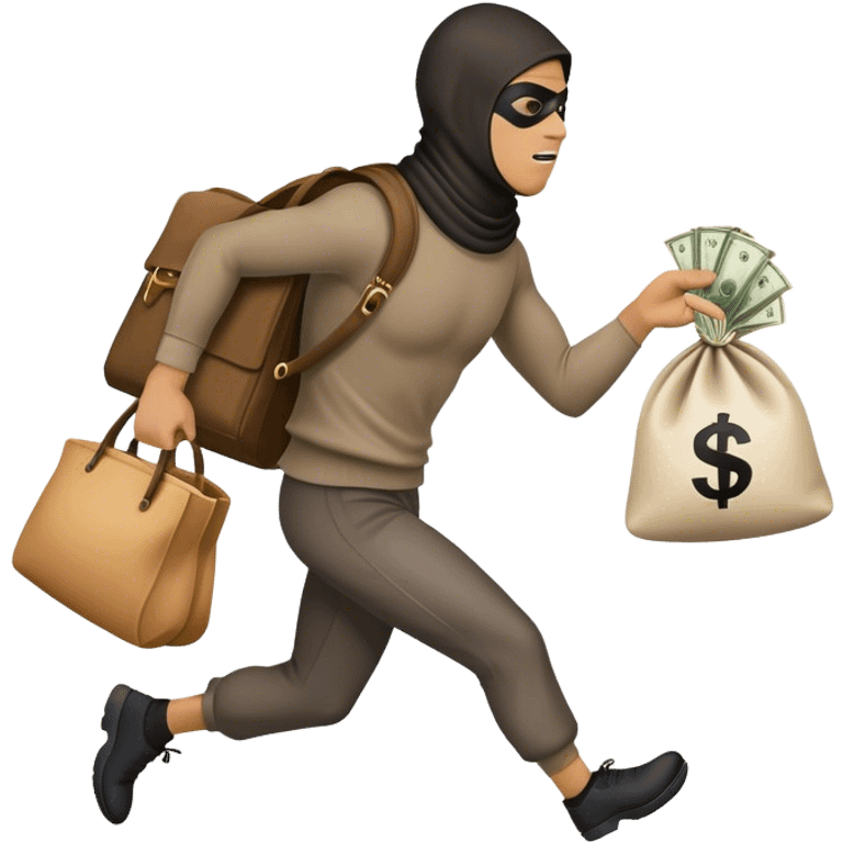 Robber, holding a bag money, side view, male, running away emoji