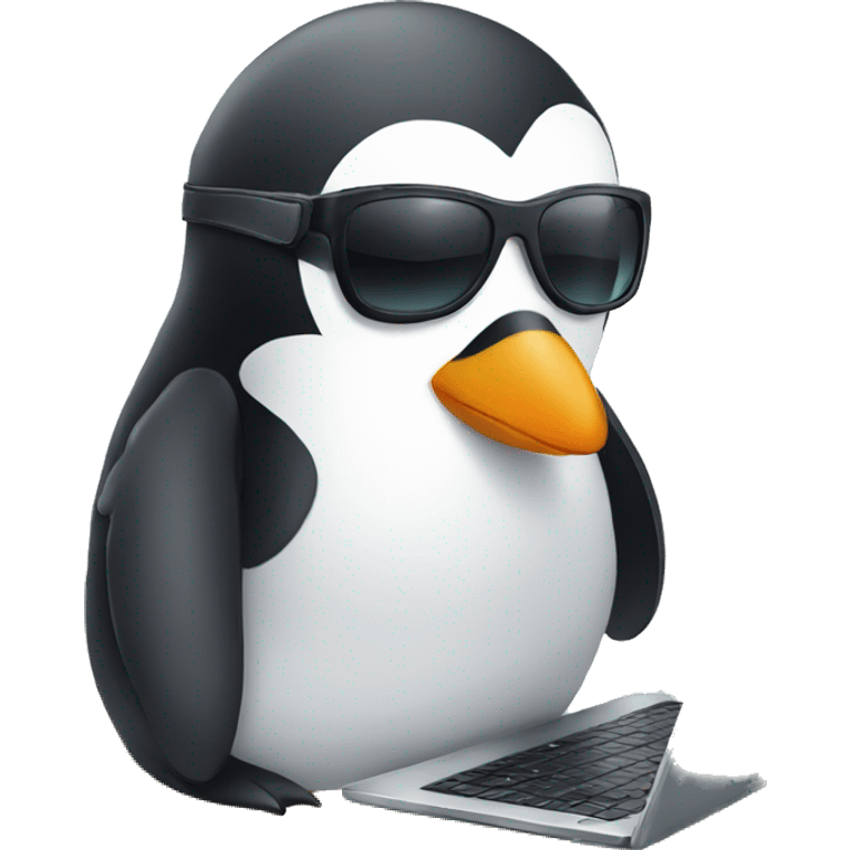 CUTE PENGUIN WORKING ON LAPTOP WITH SUNGLASSES emoji