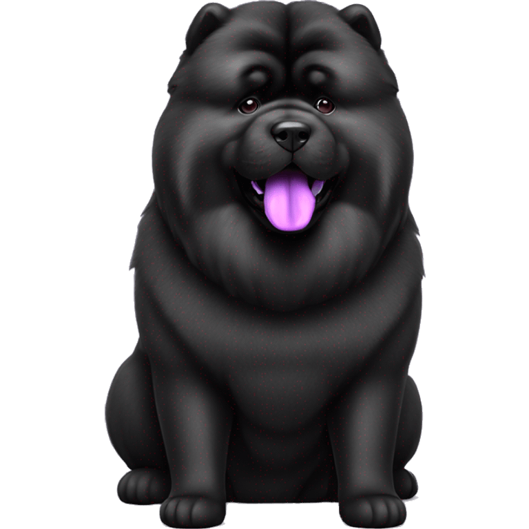 Full body black Chow chow with purple tongue, photorealistic 4k emoji