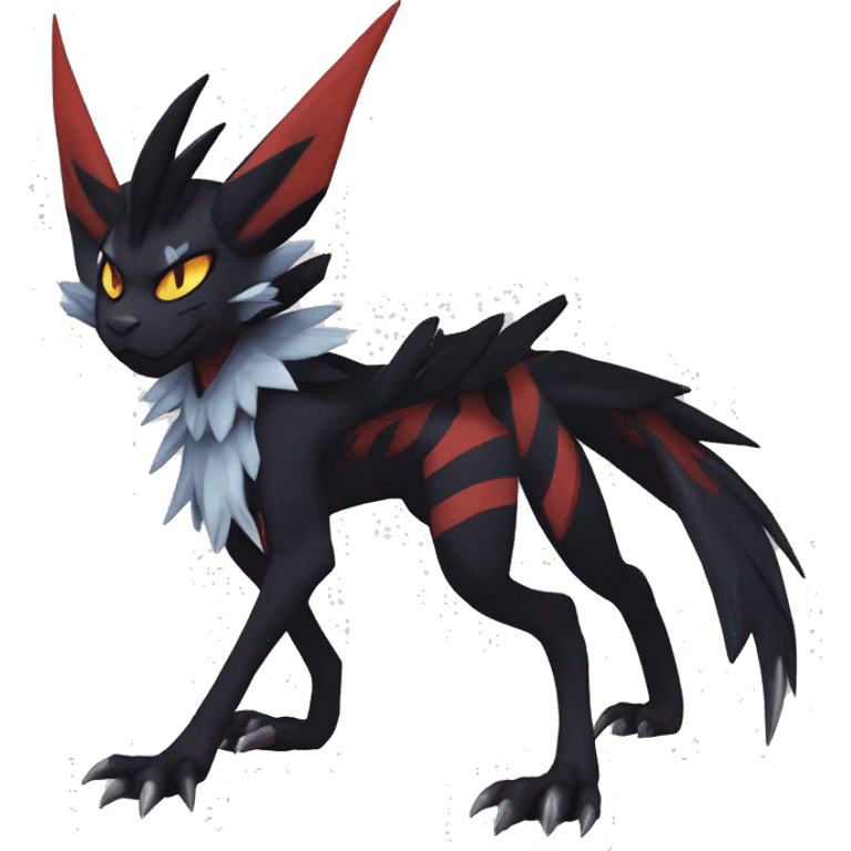 Cool Anthro Black Noivern-Absol-Litten-Pokémon with edgy stripes hoodie spiked collar punk Full Body emoji