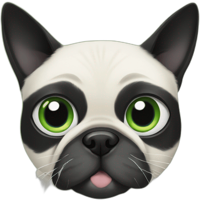 black and white cat and green eyes with pug emoji