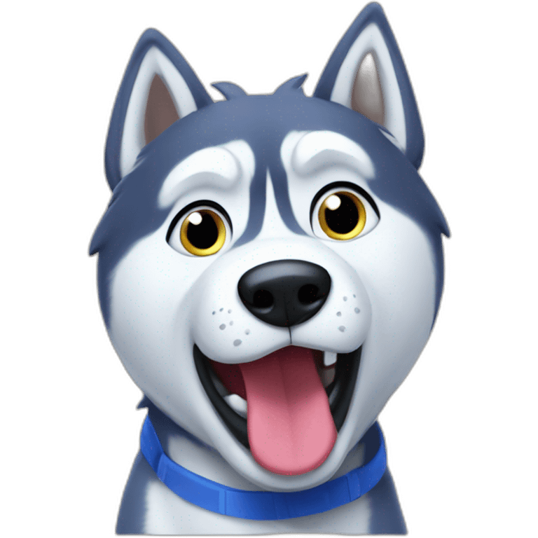 Confused husky with blue sock in his mouth emoji