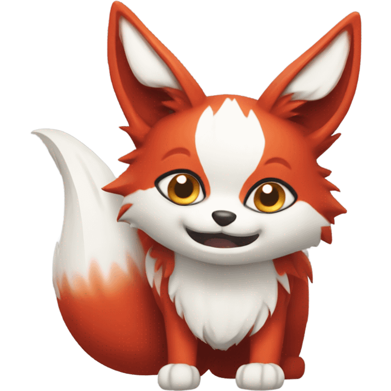 red and white kitsune, amazed emoji