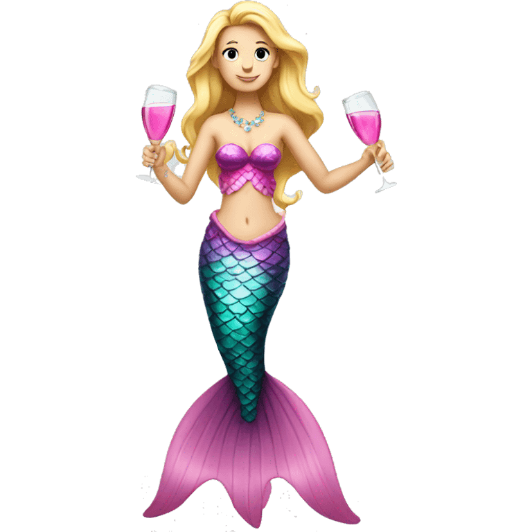 A caucasian mermaid drinking champagne dressed in pink emoji