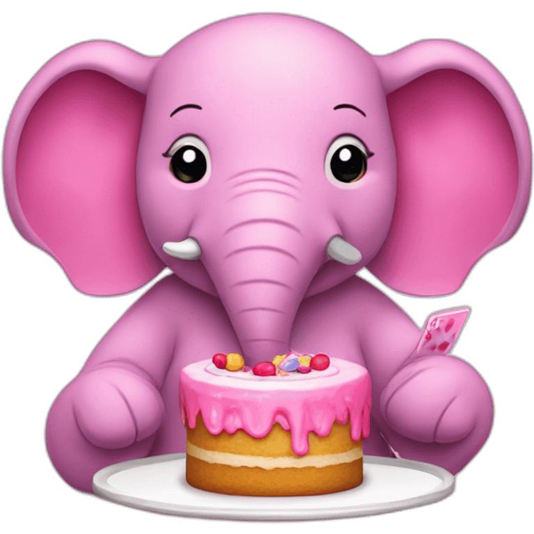 pink elefant playing poker eating a cake emoji