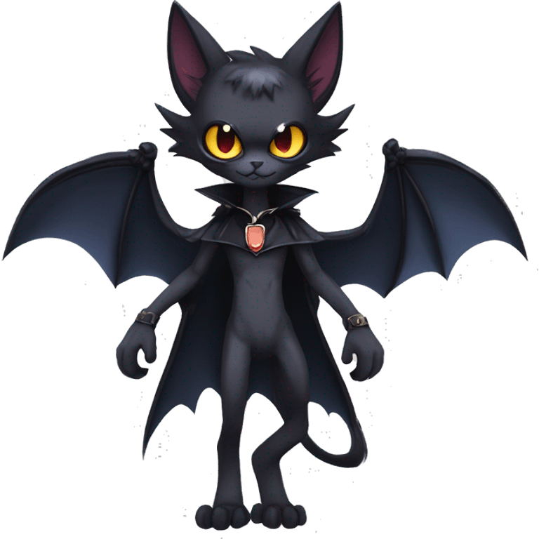  cool edgy anthro dark-themed animal vampiric bat-cat-hybrid Fakemon  with a collar full body emoji