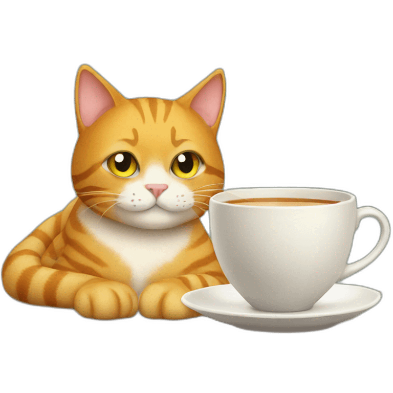 ginger cat with a cup of tea emoji